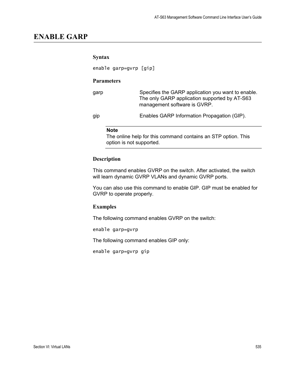 Enable garp | Allied Telesis AT-S63 User Manual | Page 535 / 680