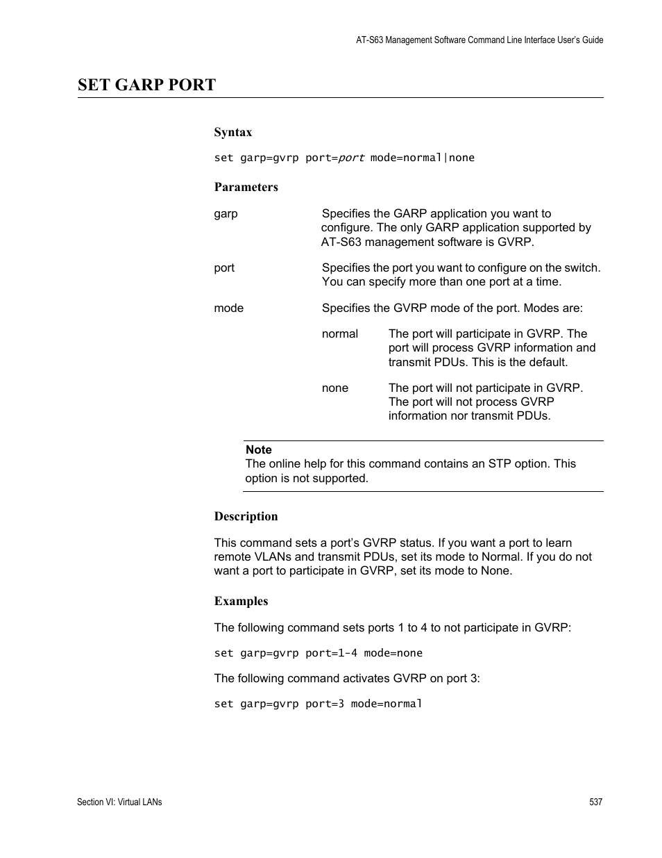 Set garp port | Allied Telesis AT-S63 User Manual | Page 537 / 680