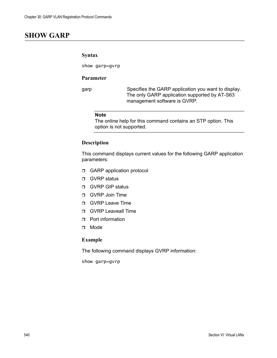 Show garp | Allied Telesis AT-S63 User Manual | Page 540 / 680