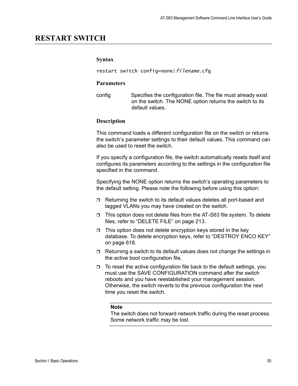 Restart switch | Allied Telesis AT-S63 User Manual | Page 55 / 680