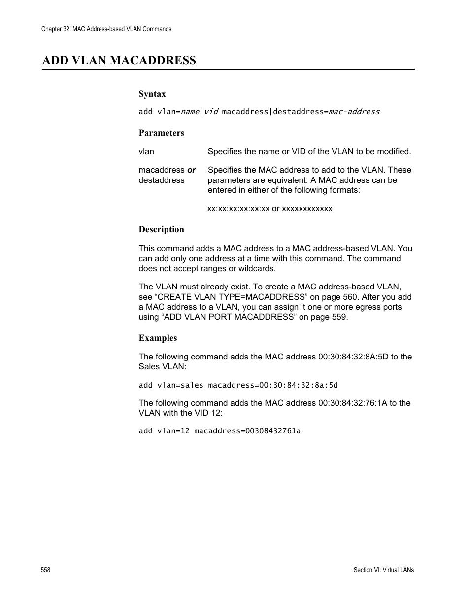Add vlan macaddress | Allied Telesis AT-S63 User Manual | Page 558 / 680
