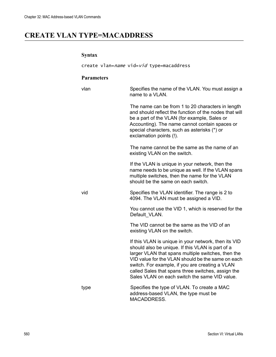 Create vlan type=macaddress | Allied Telesis AT-S63 User Manual | Page 560 / 680