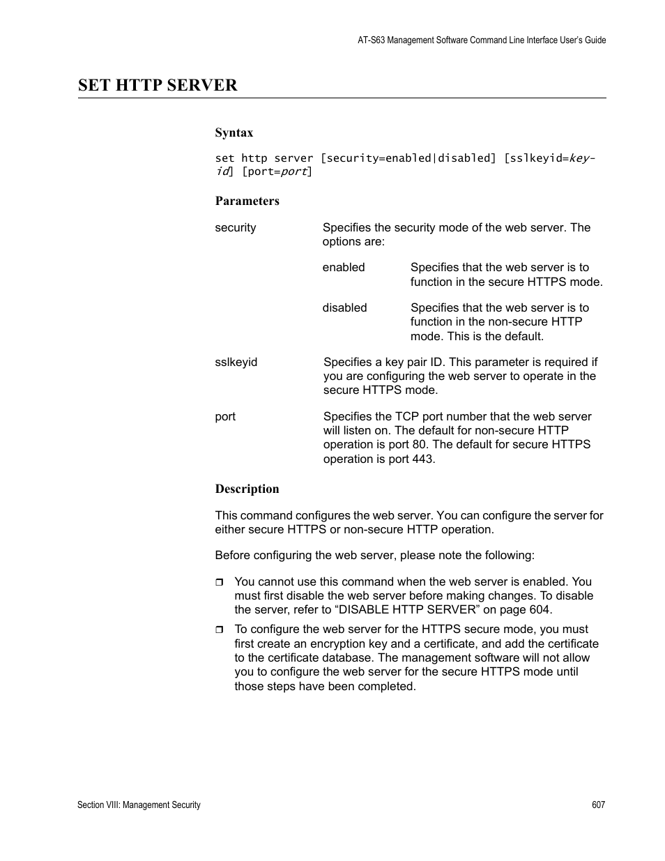 Set http server | Allied Telesis AT-S63 User Manual | Page 607 / 680