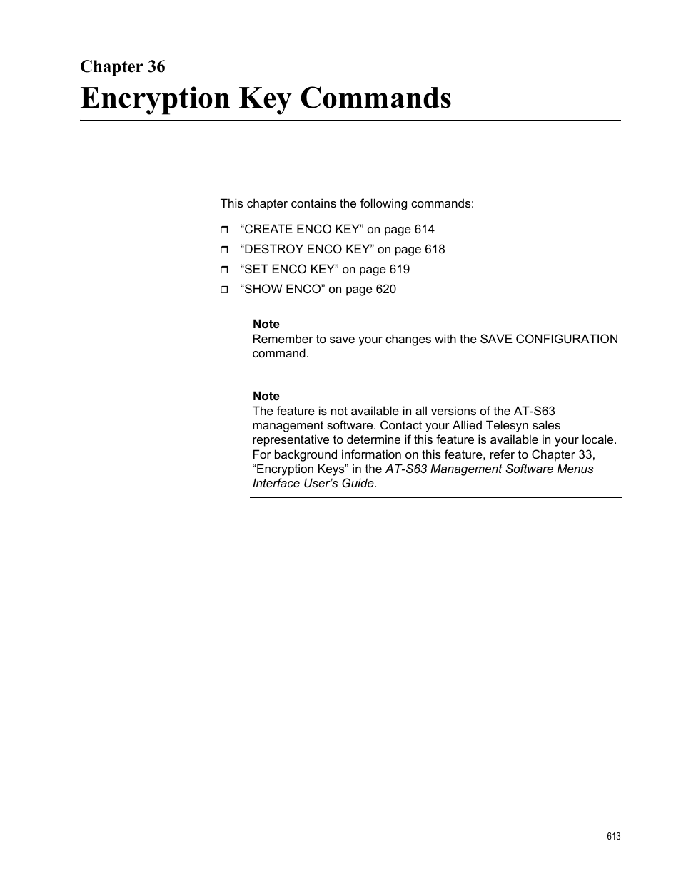 Chapter 36, Encryption key commands | Allied Telesis AT-S63 User Manual | Page 613 / 680