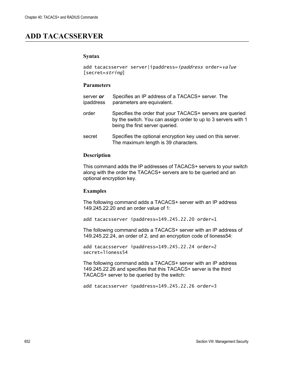 Add tacacsserver | Allied Telesis AT-S63 User Manual | Page 652 / 680