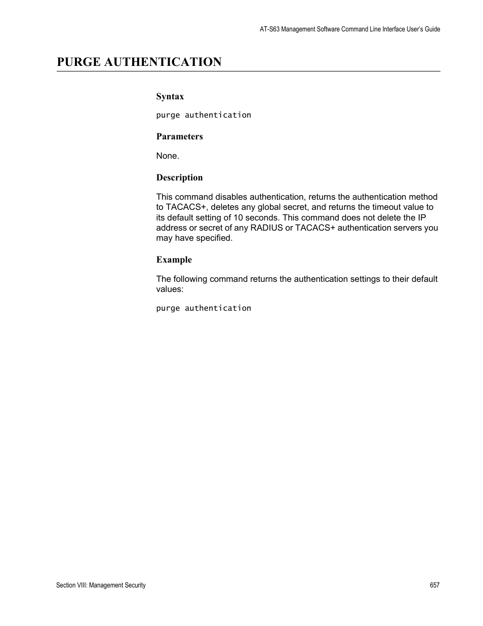 Purge authentication | Allied Telesis AT-S63 User Manual | Page 657 / 680