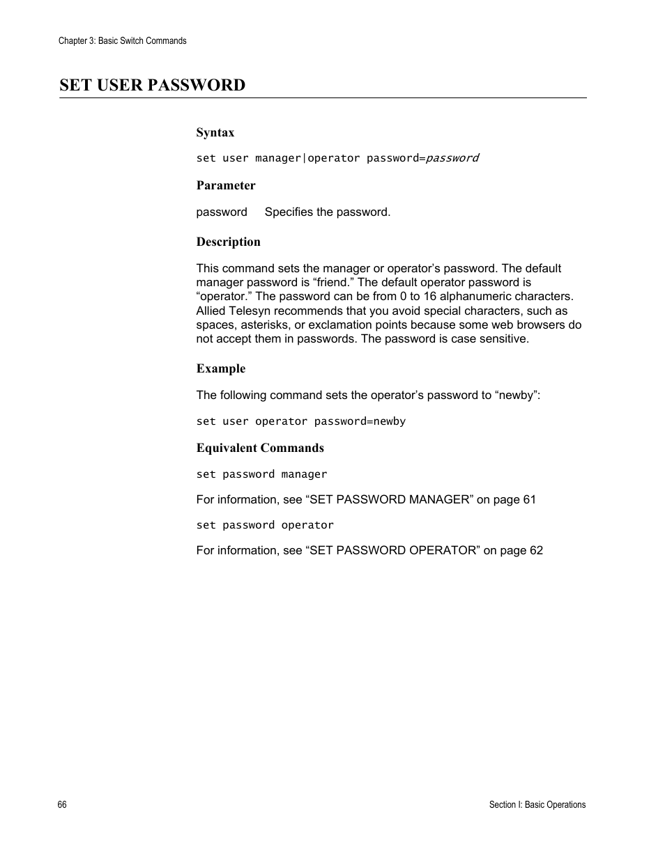 Set user password | Allied Telesis AT-S63 User Manual | Page 66 / 680