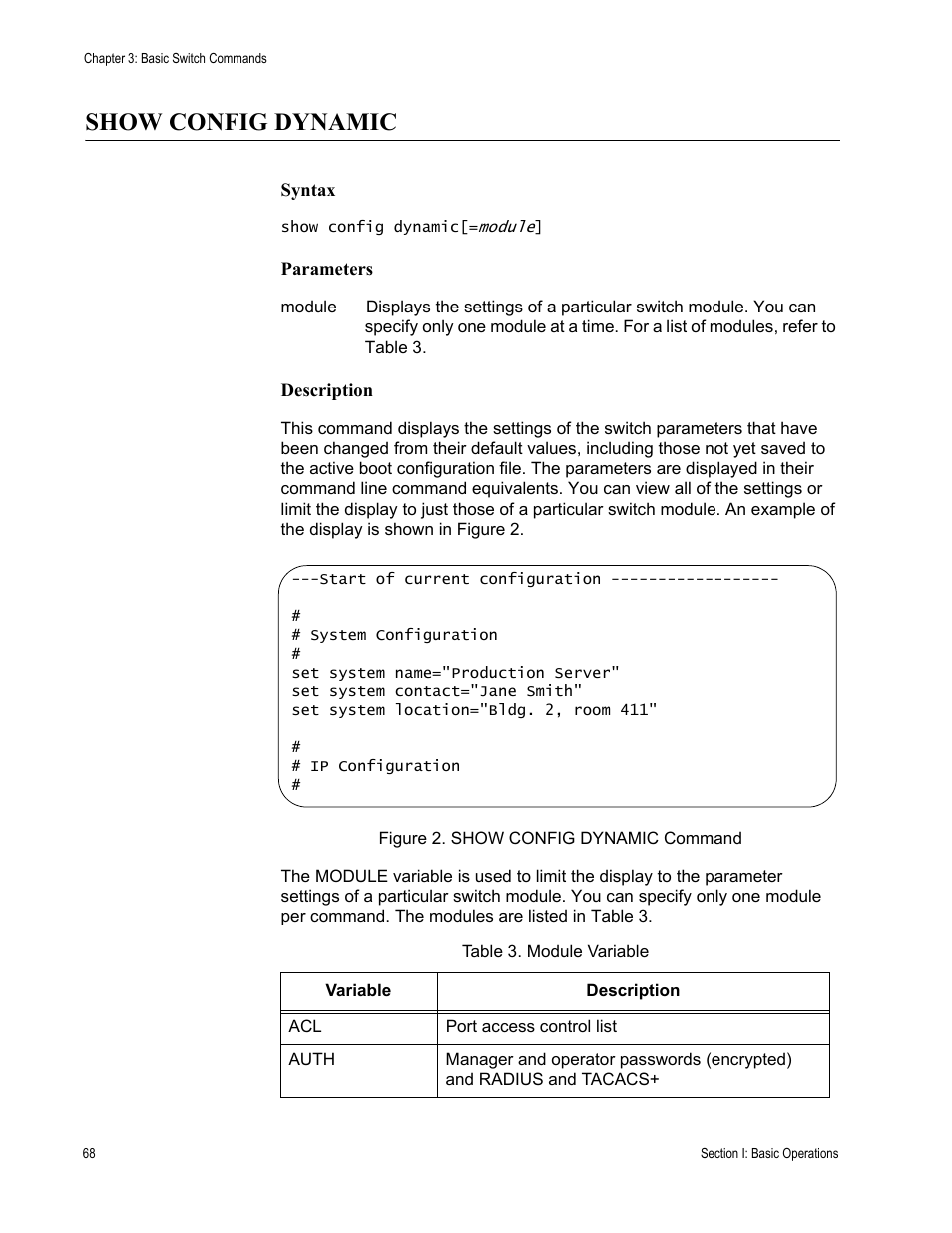 Show config dynamic, Table 3. module variable | Allied Telesis AT-S63 User Manual | Page 68 / 680