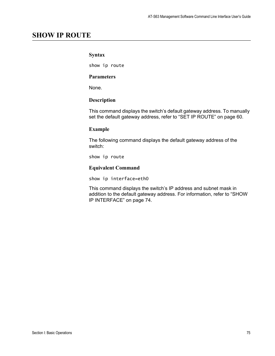 Show ip route | Allied Telesis AT-S63 User Manual | Page 75 / 680