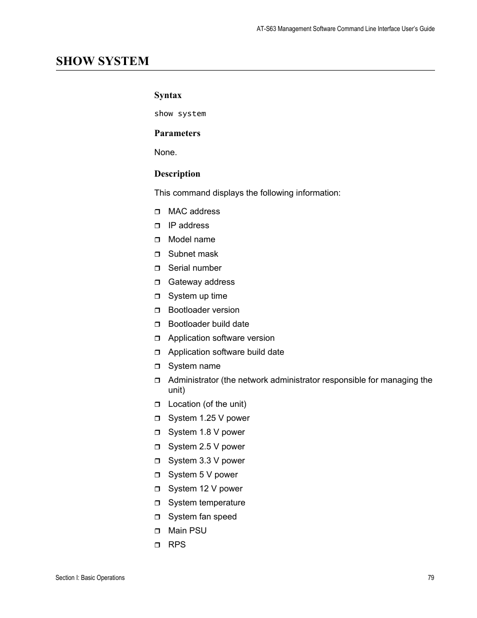 Show system | Allied Telesis AT-S63 User Manual | Page 79 / 680