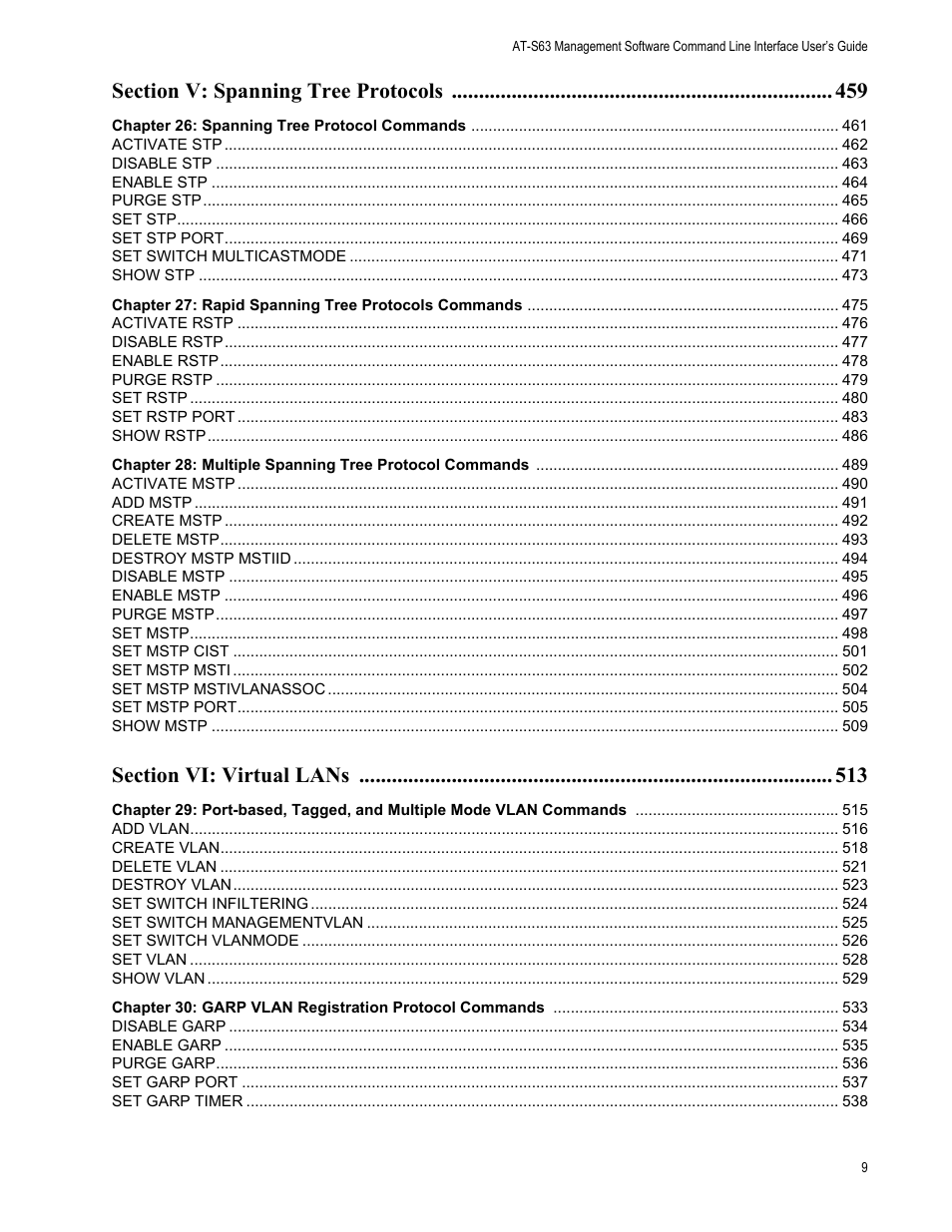 Allied Telesis AT-S63 User Manual | Page 9 / 680