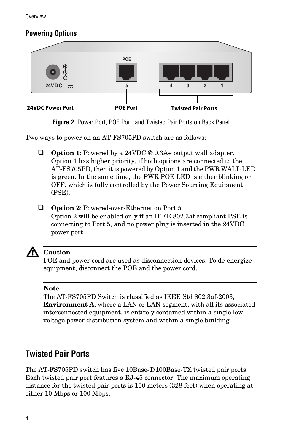 Powering options, Twisted pair ports | Allied Telesis AT-FS705PD User Manual | Page 12 / 48