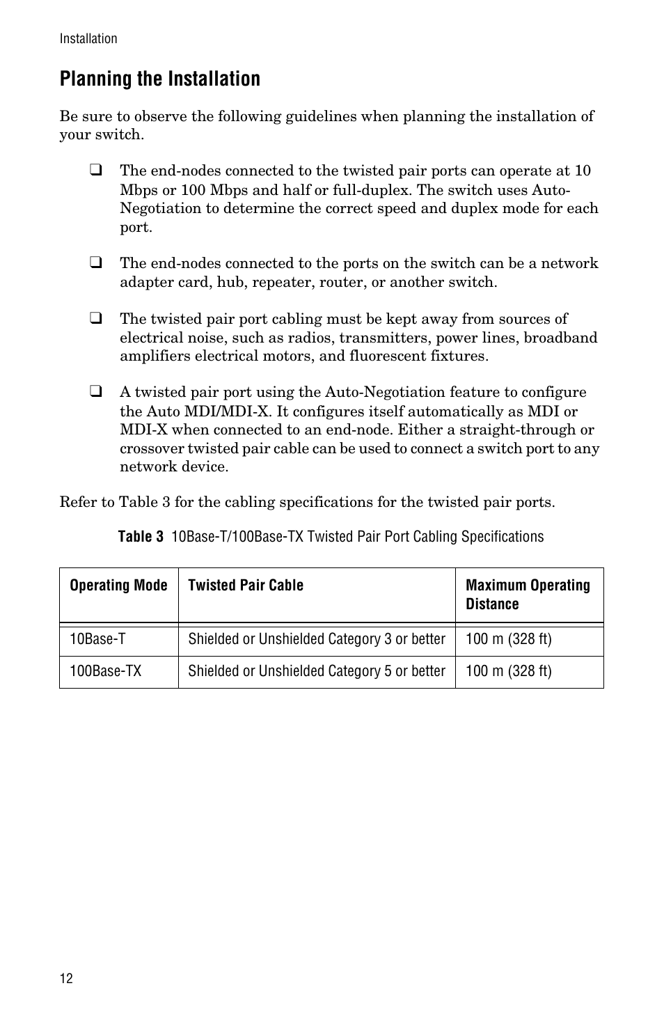 Planning the installation | Allied Telesis AT-FS705PD User Manual | Page 20 / 48