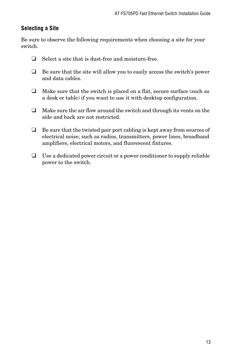 Selecting a site | Allied Telesis AT-FS705PD User Manual | Page 21 / 48