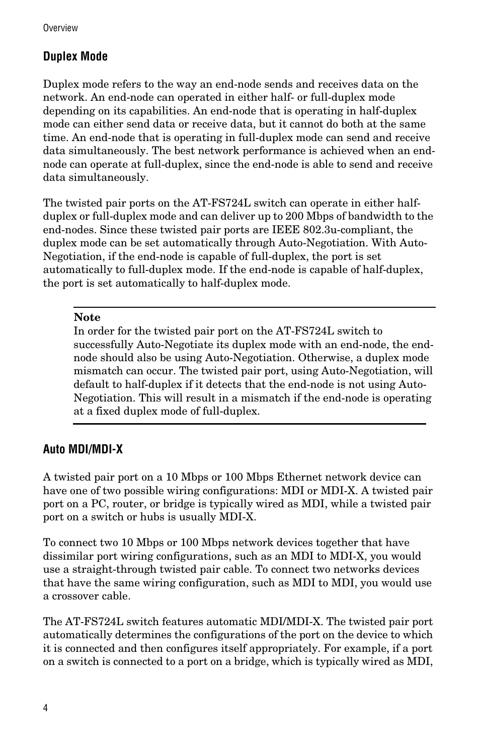 Duplex mode auto mdi/mdi-x | Allied Telesis AT-FS724L User Manual | Page 12 / 46