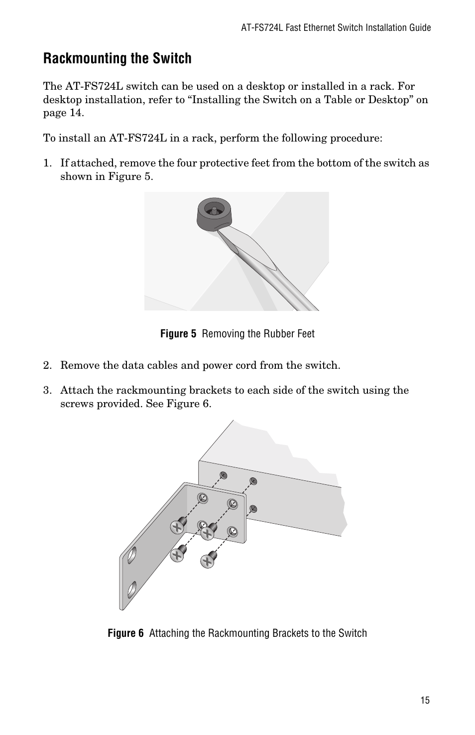Rackmounting the switch | Allied Telesis AT-FS724L User Manual | Page 23 / 46