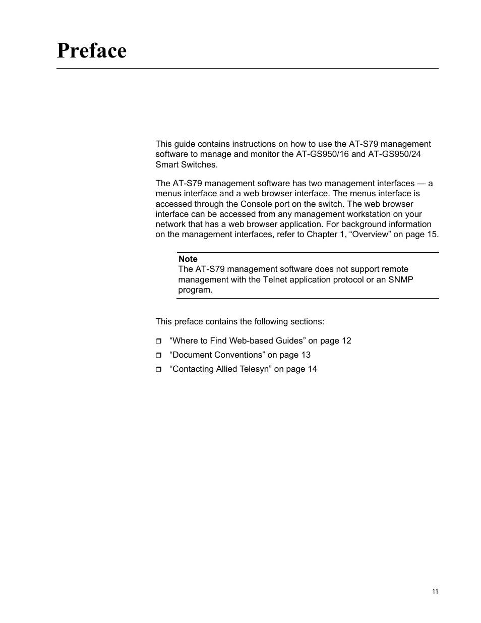 Preface | Allied Telesis AT-S79 User Manual | Page 11 / 210