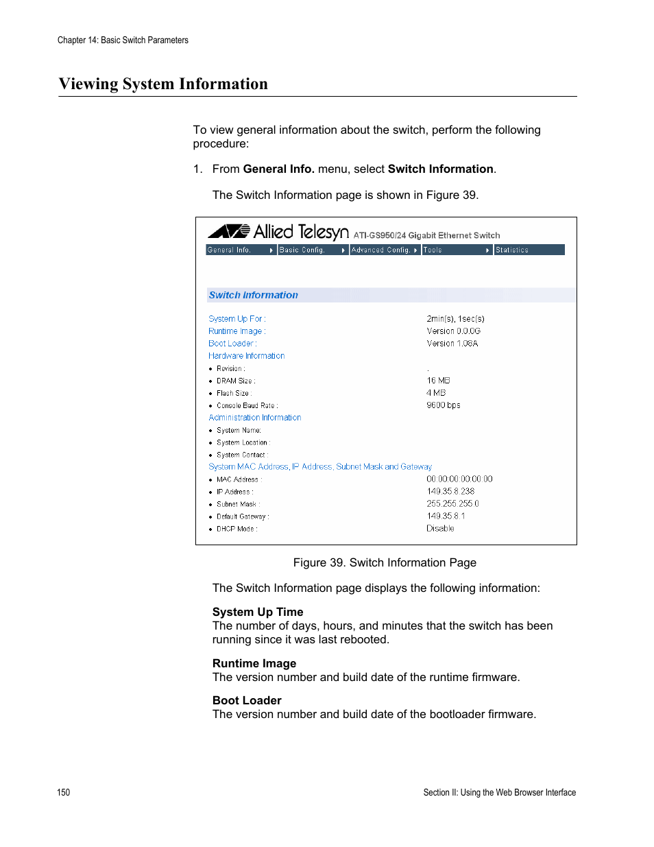 Viewing system information | Allied Telesis AT-S79 User Manual | Page 150 / 210