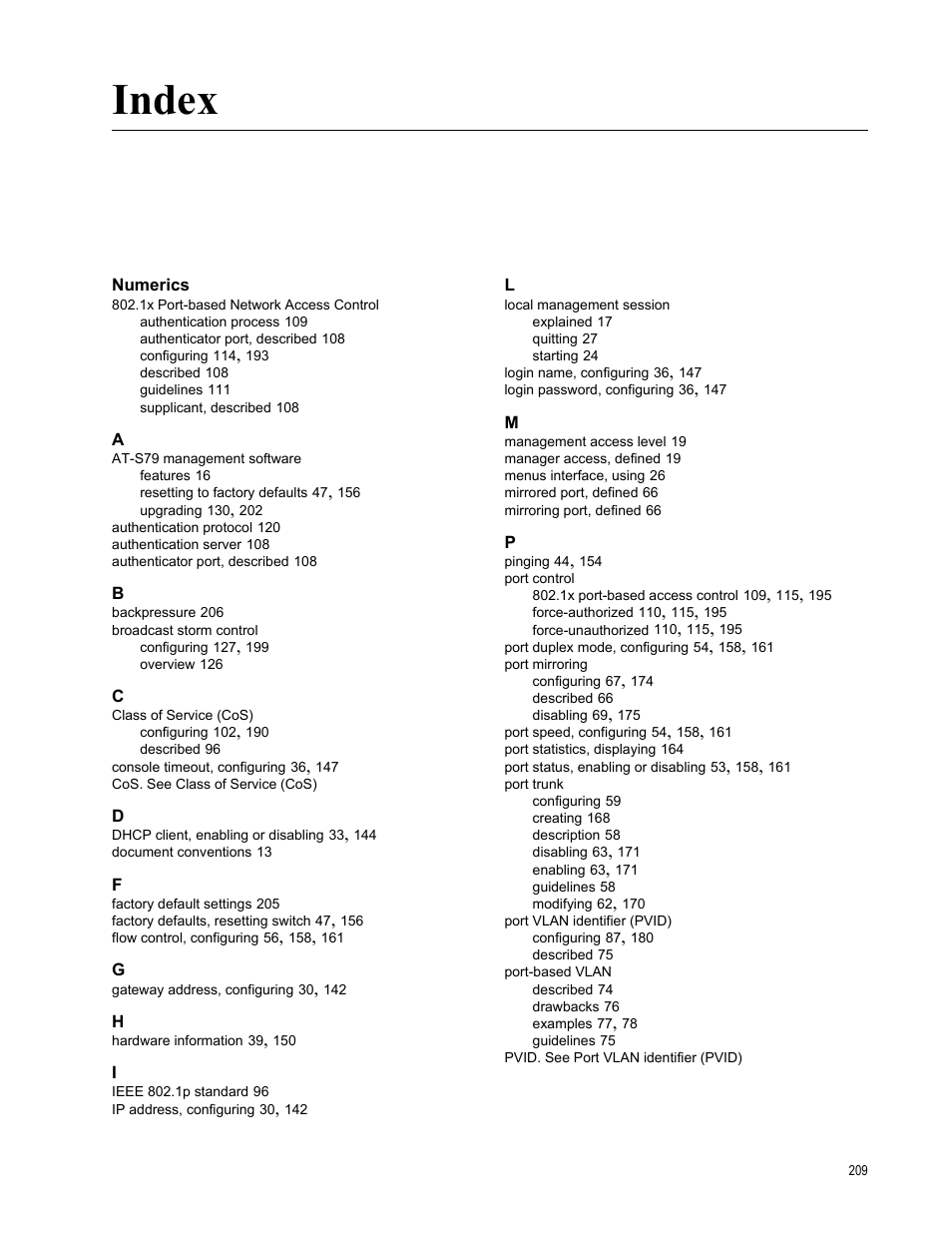Index, Numerics | Allied Telesis AT-S79 User Manual | Page 209 / 210