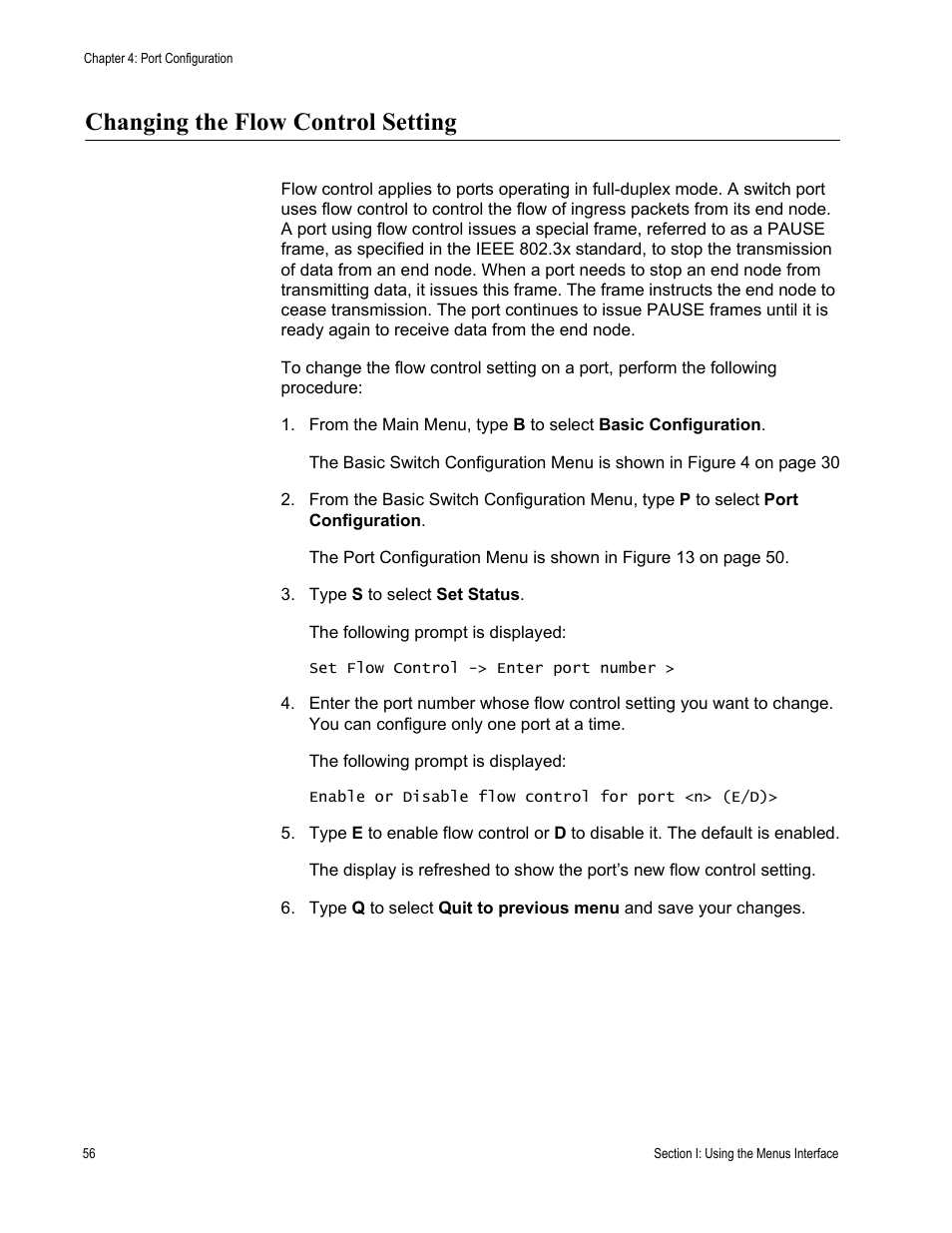 Changing the flow control setting | Allied Telesis AT-S79 User Manual | Page 56 / 210
