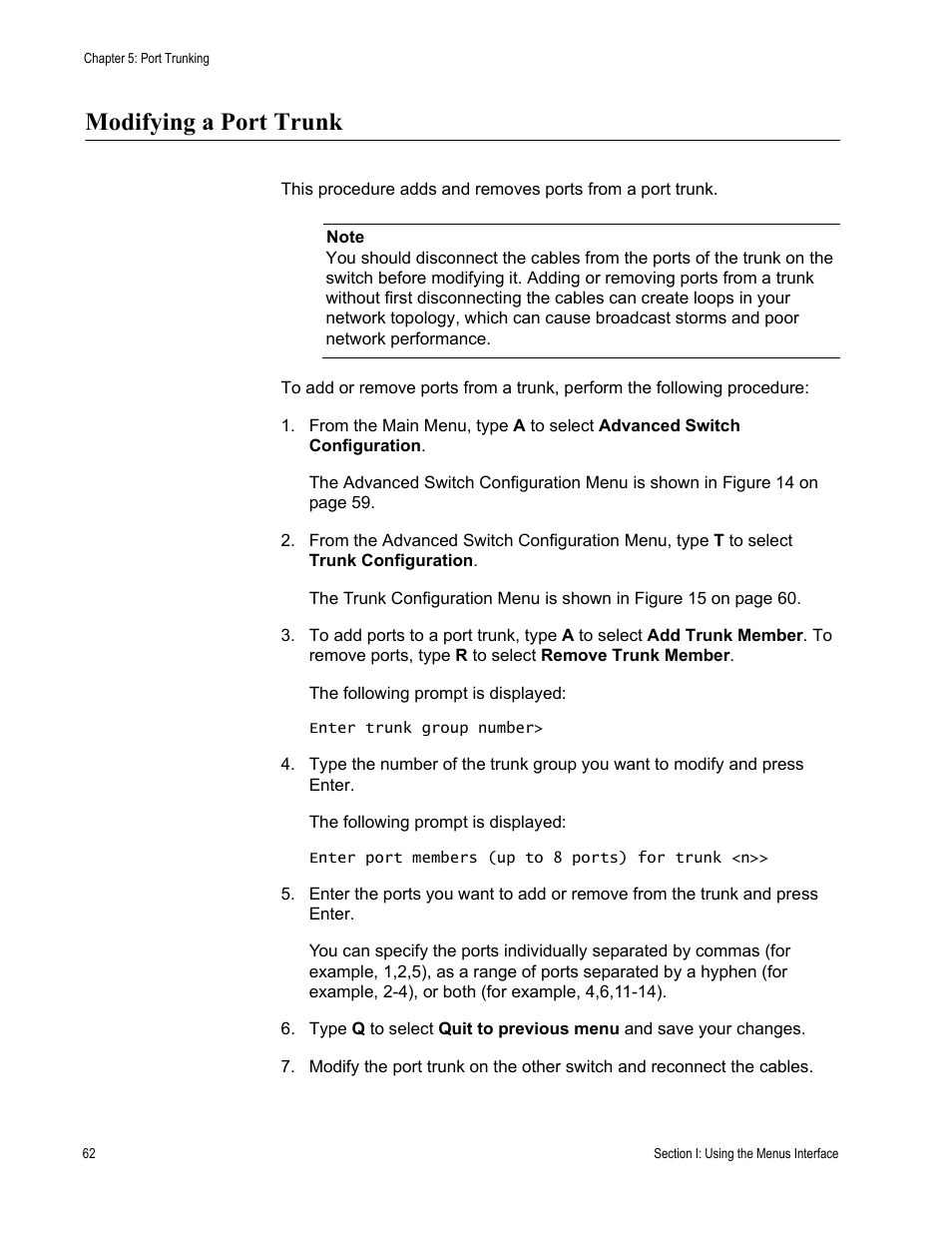 Modifying a port trunk | Allied Telesis AT-S79 User Manual | Page 62 / 210