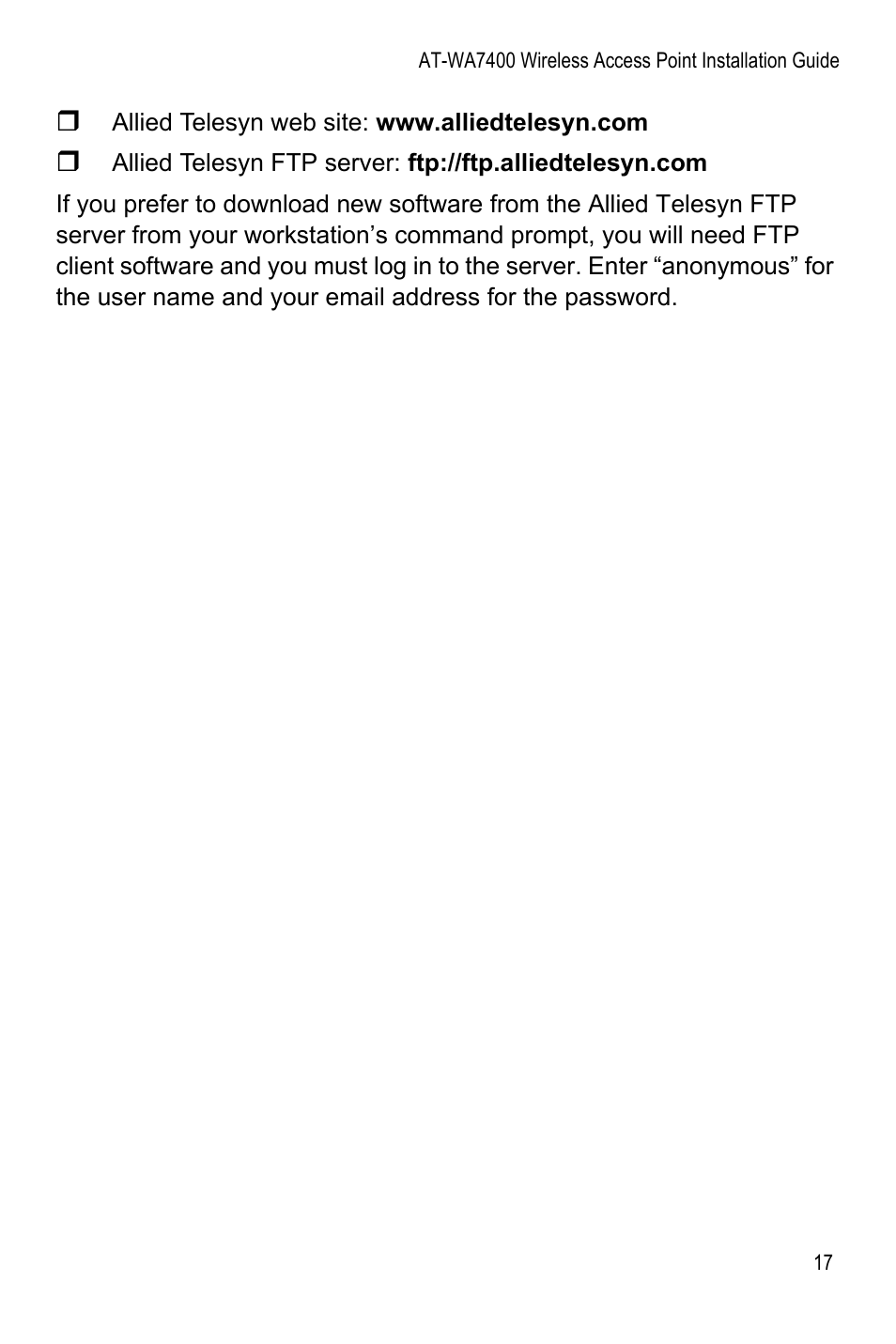 Allied Telesis AT-WA7400 User Manual | Page 17 / 60