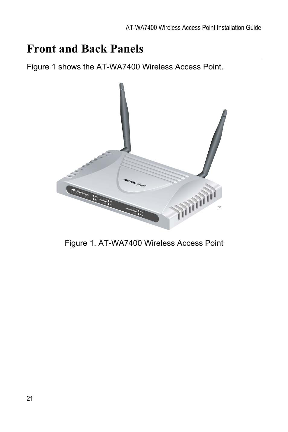 Front and back panels | Allied Telesis AT-WA7400 User Manual | Page 21 / 60