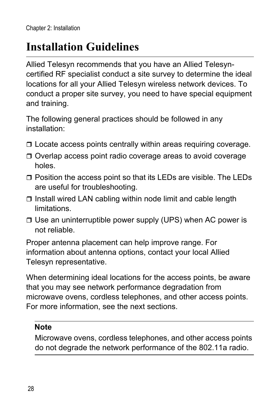 Installation guidelines | Allied Telesis AT-WA7400 User Manual | Page 28 / 60