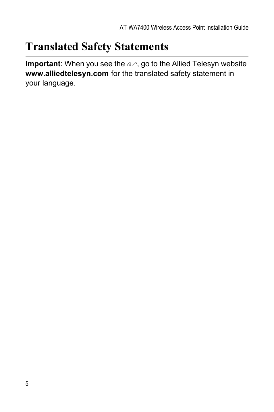Translated safety statements | Allied Telesis AT-WA7400 User Manual | Page 5 / 60