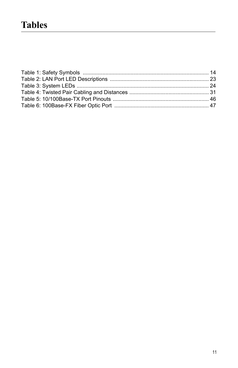 Tables | Allied Telesis AT-iMG606BD User Manual | Page 11 / 80
