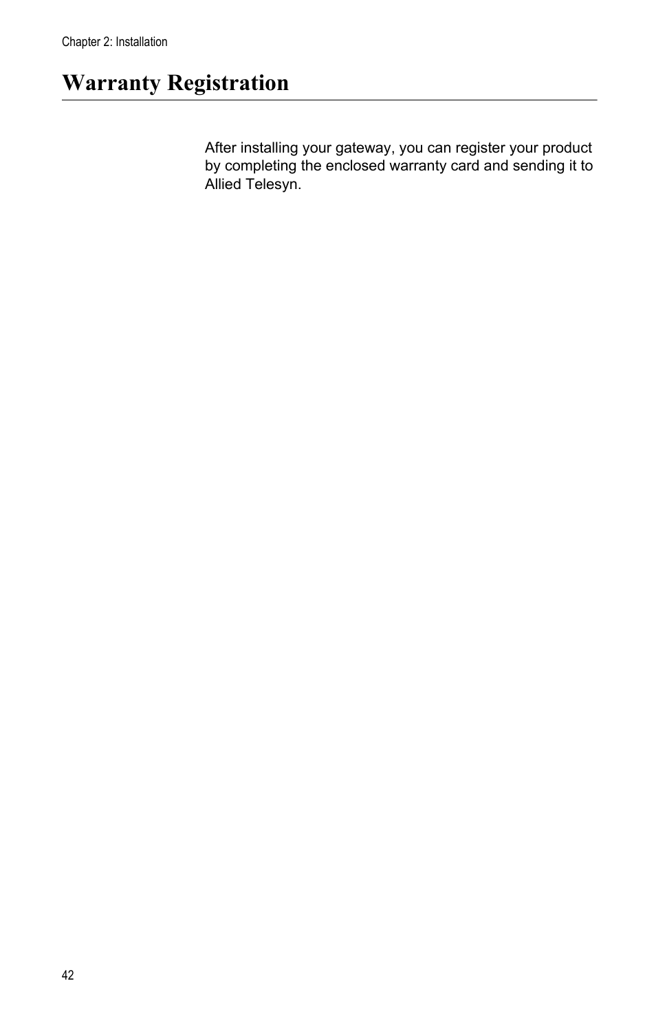 Warranty registration | Allied Telesis AT-iMG606BD User Manual | Page 42 / 80