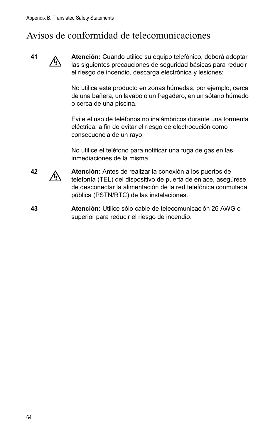 Avisos de conformidad de telecomunicaciones | Allied Telesis AT-iMG606BD User Manual | Page 64 / 80