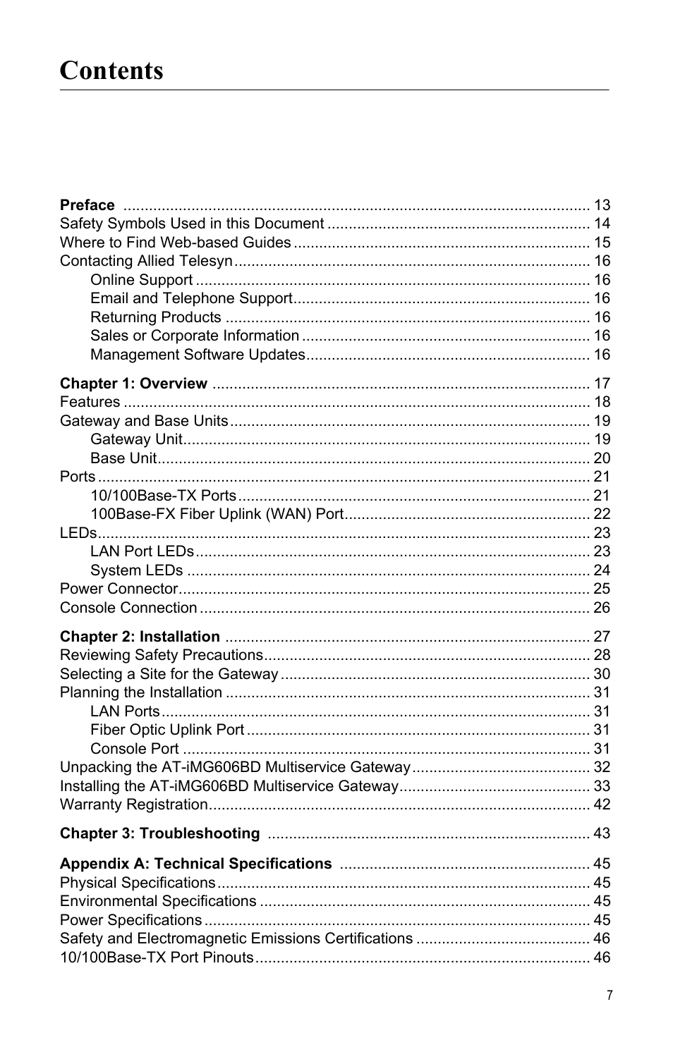 Allied Telesis AT-iMG606BD User Manual | Page 7 / 80