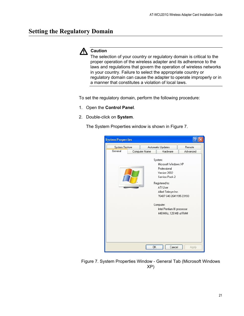 Setting the regulatory domain | Allied Telesis AT-WCU201G User Manual | Page 21 / 72