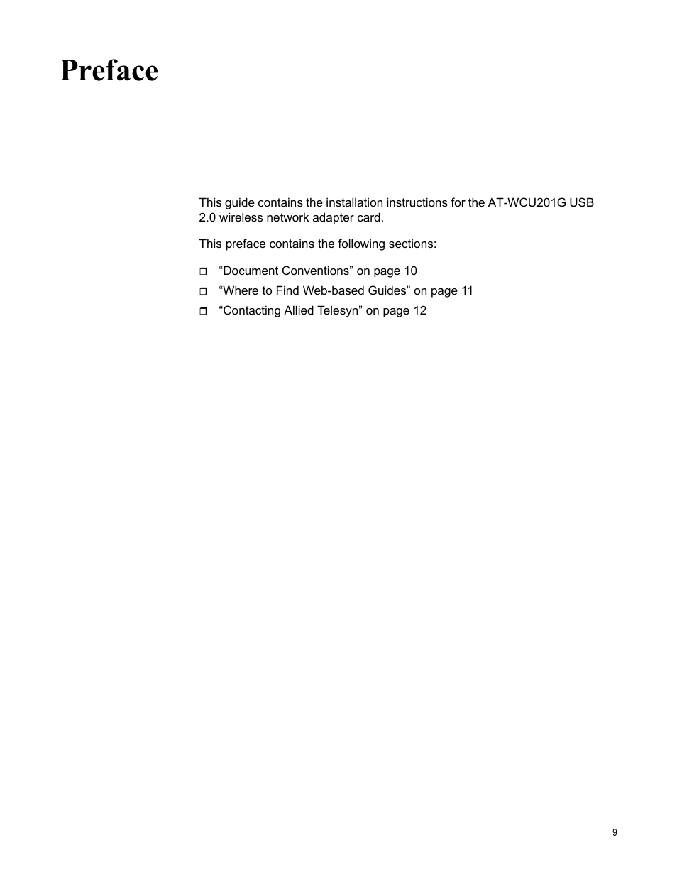Preface | Allied Telesis AT-WCU201G User Manual | Page 9 / 72