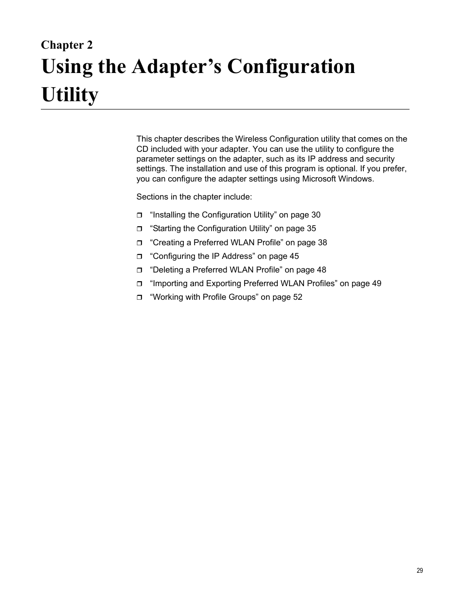 Chapter 2, Using the adapter’s configuration utility, R 2: using the adapter’s configuration utility | Allied Telesis AT-WCC201G User Manual | Page 29 / 72