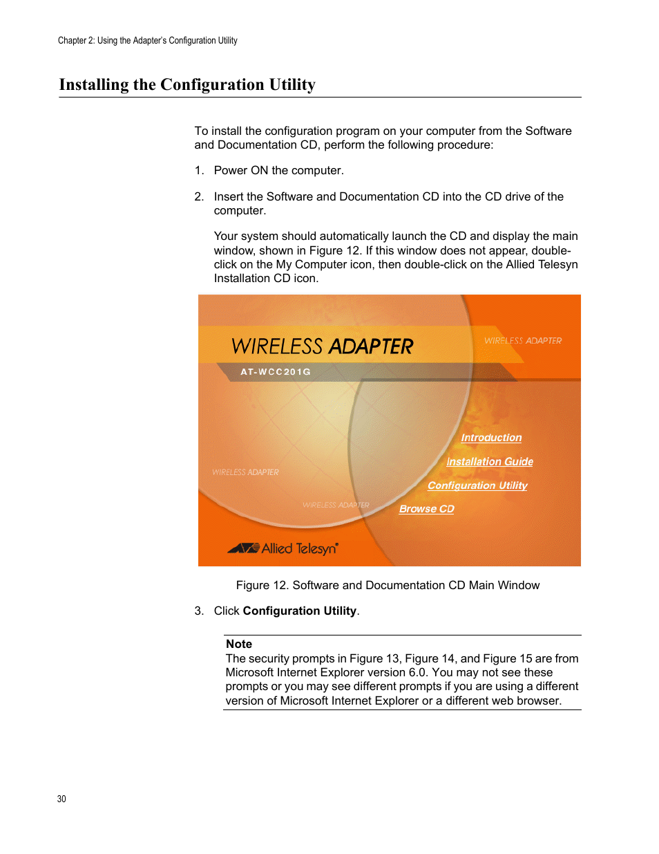 Installing the configuration utility | Allied Telesis AT-WCC201G User Manual | Page 30 / 72