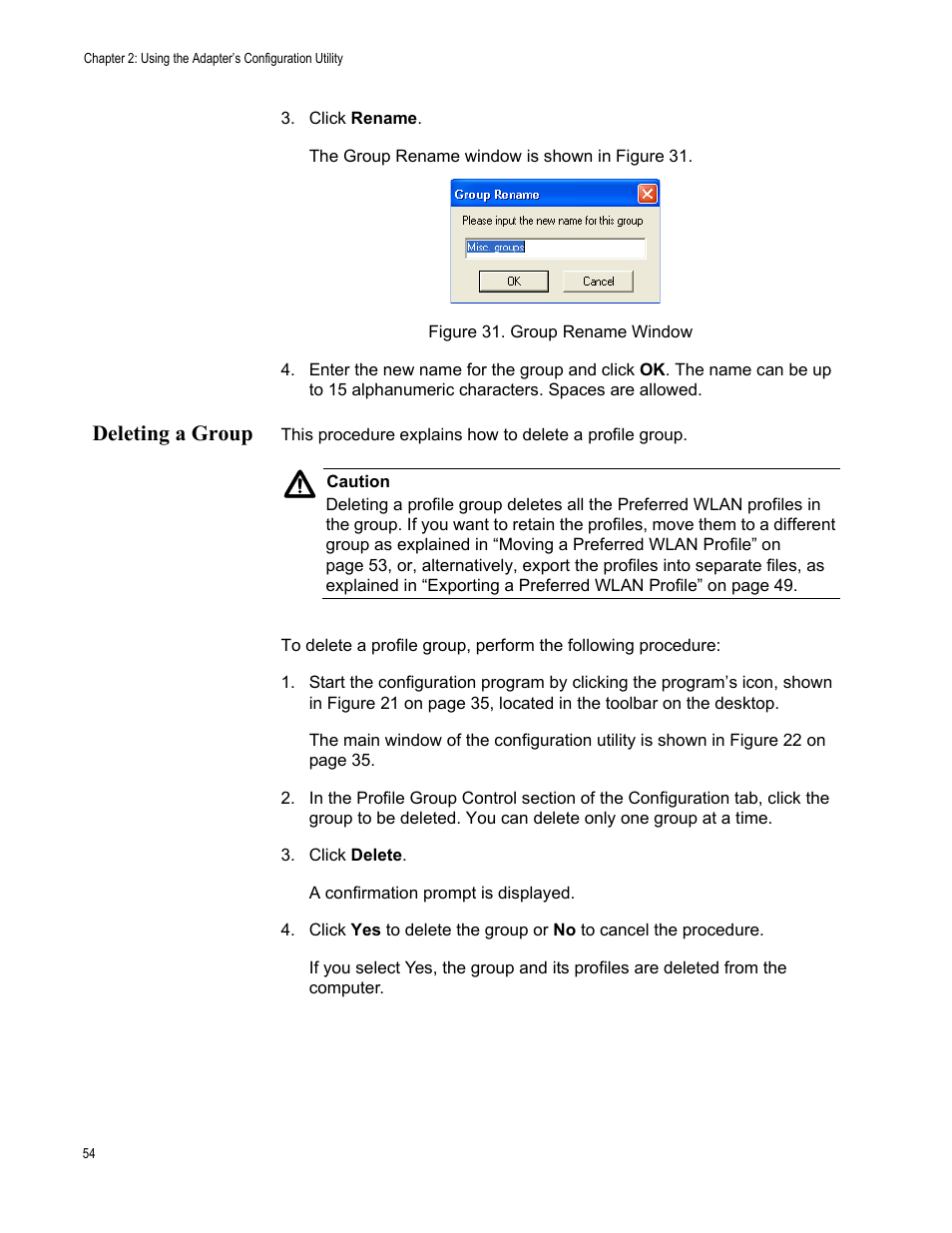 Deleting a group | Allied Telesis AT-WCC201G User Manual | Page 54 / 72