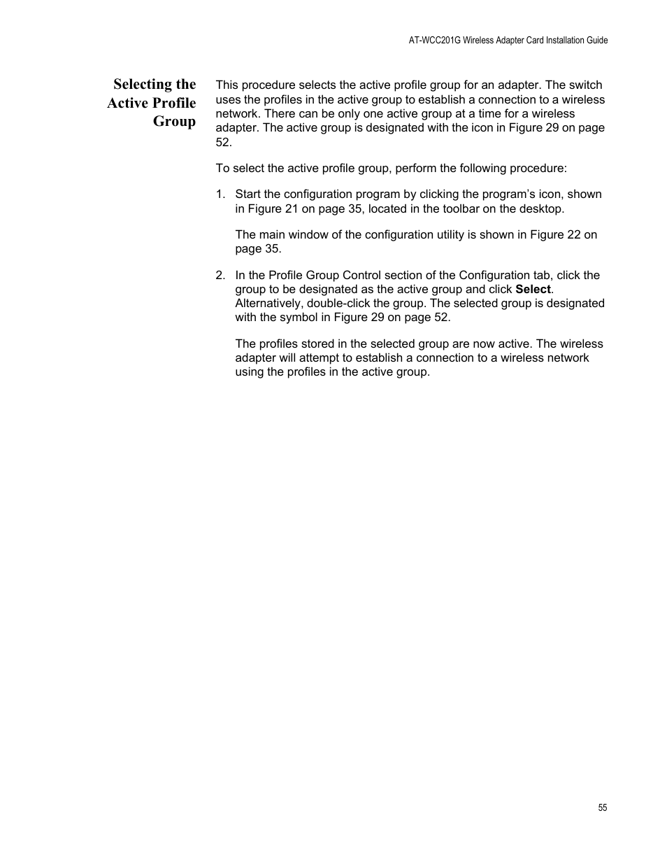 Selecting the active profile group | Allied Telesis AT-WCC201G User Manual | Page 55 / 72