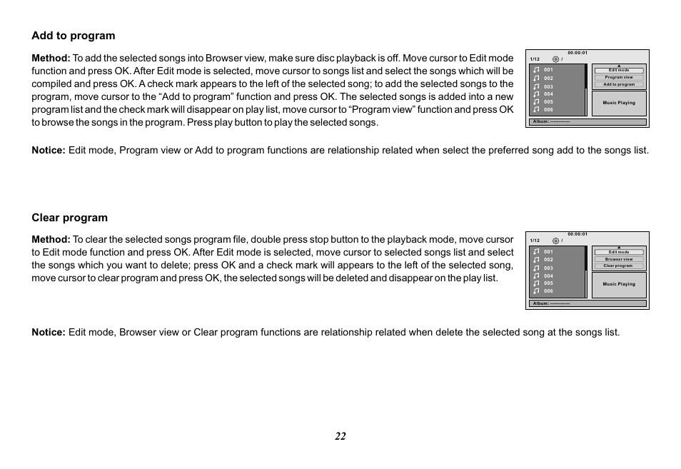 Add to program, Clear program | Audiovox Mobile Video VOD128A User Manual | Page 22 / 36