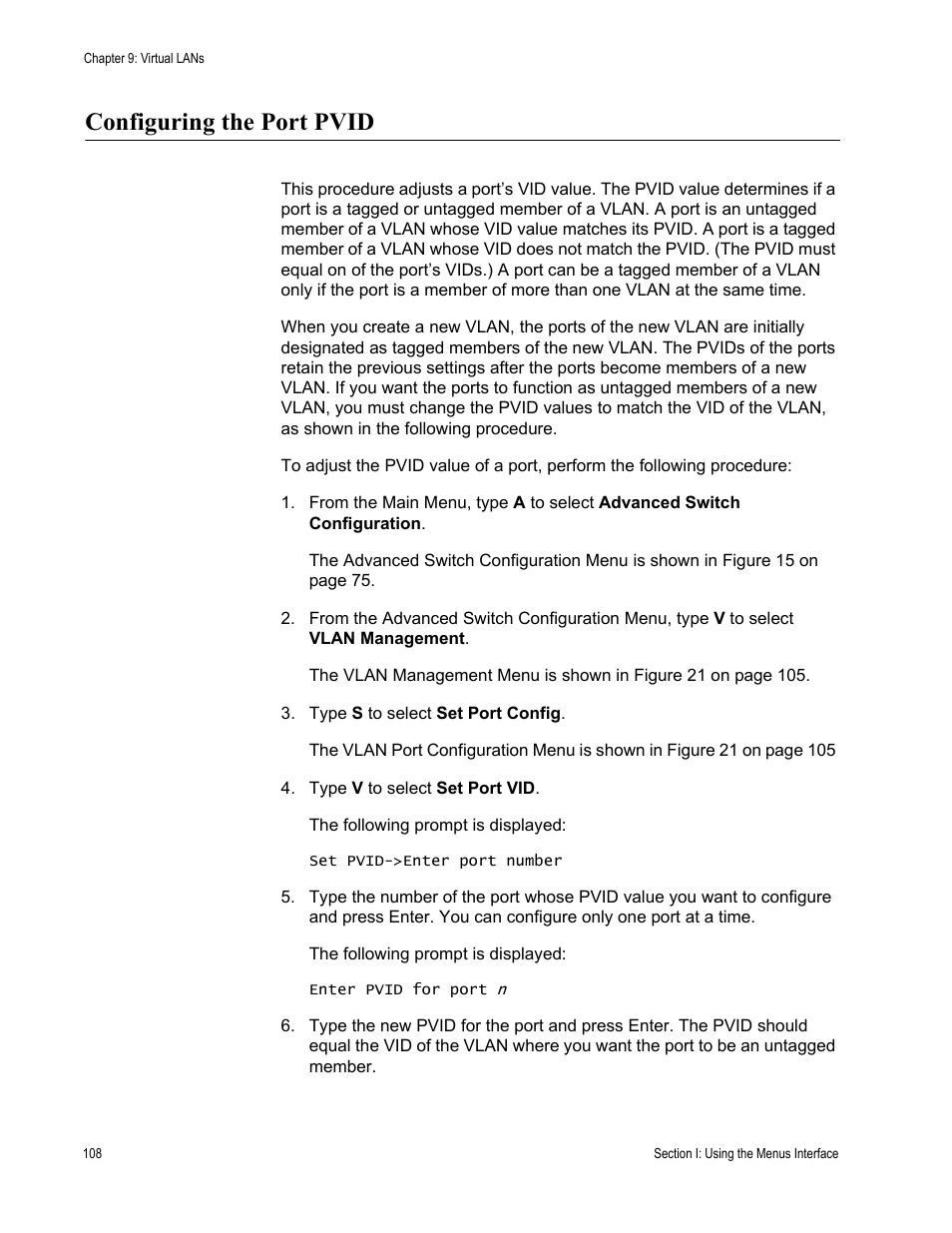 Configuring the port pvid | Allied Telesis AT-S81 User Manual | Page 108 / 314