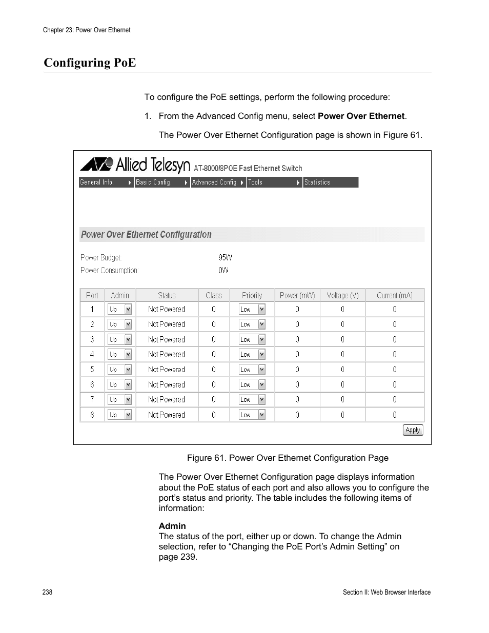 Configuring poe | Allied Telesis AT-S81 User Manual | Page 238 / 314