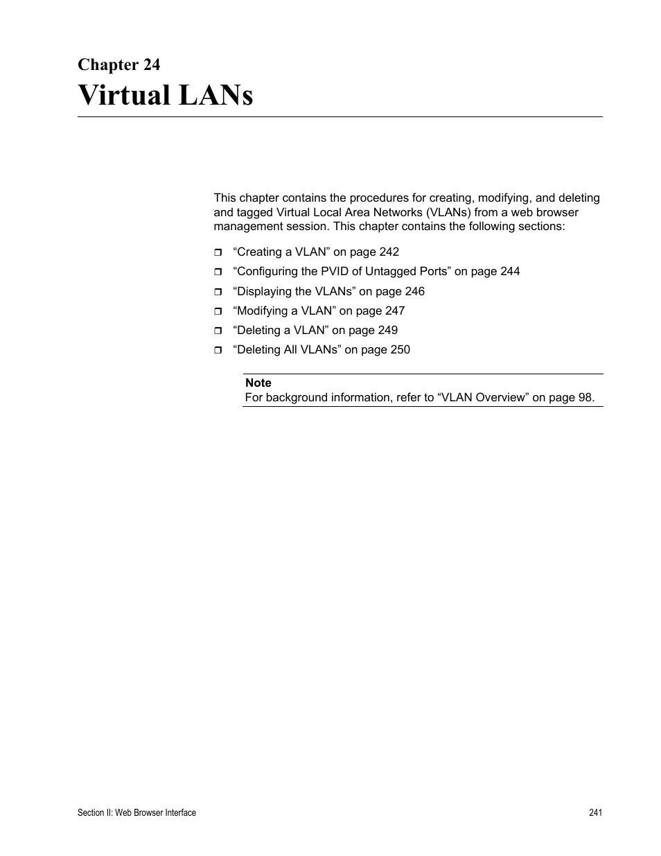Chapter 24, Virtual lans, Chapter 24: virtual lans | Allied Telesis AT-S81 User Manual | Page 241 / 314