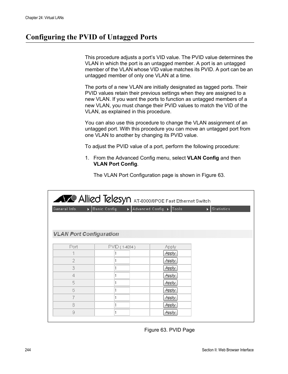 Configuring the pvid of untagged ports | Allied Telesis AT-S81 User Manual | Page 244 / 314