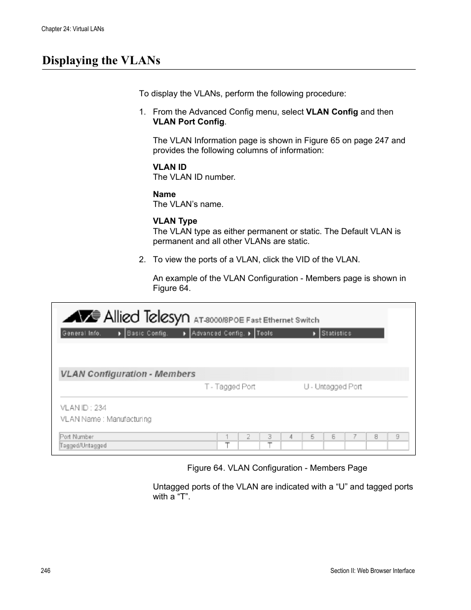 Displaying the vlans | Allied Telesis AT-S81 User Manual | Page 246 / 314