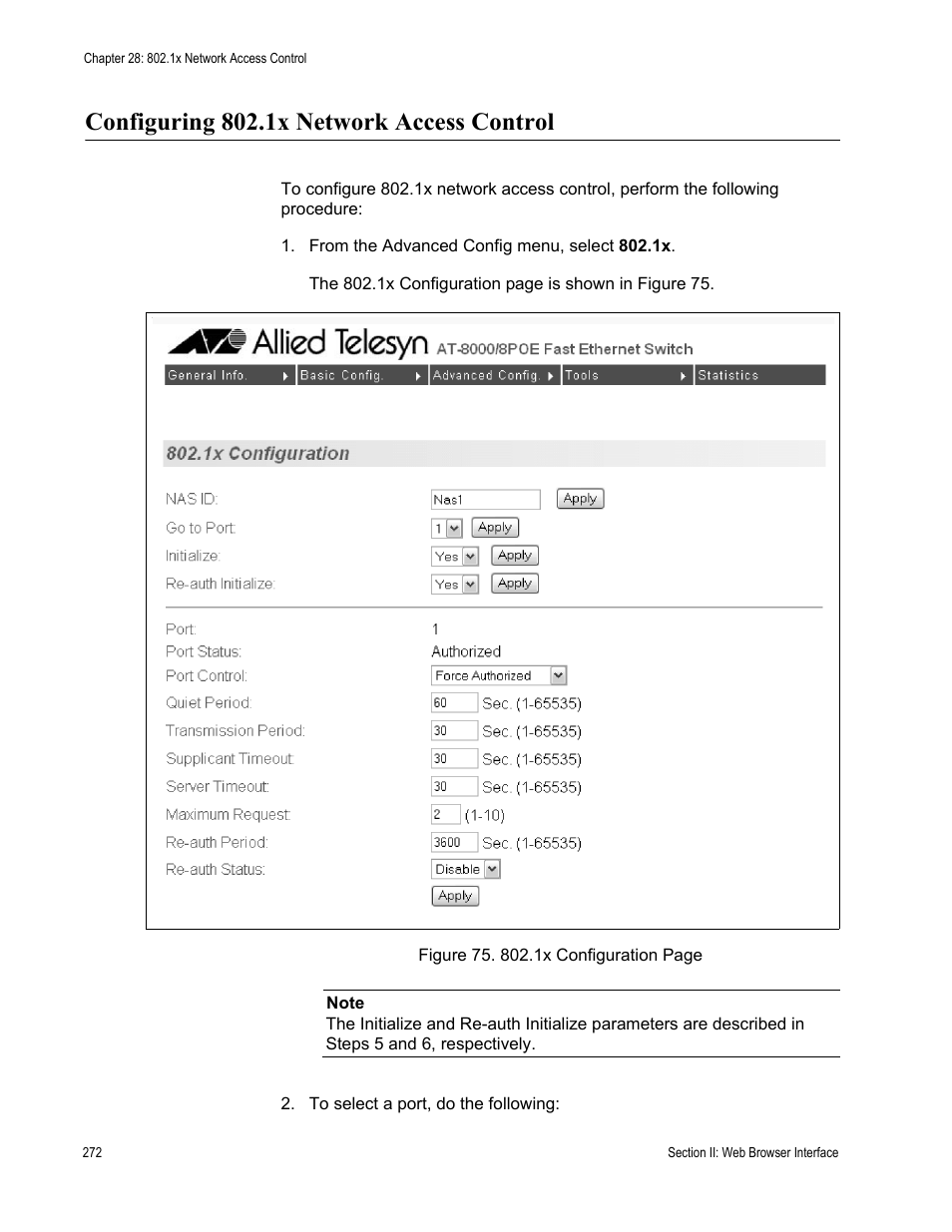 Configuring 802.1x network access control | Allied Telesis AT-S81 User Manual | Page 272 / 314