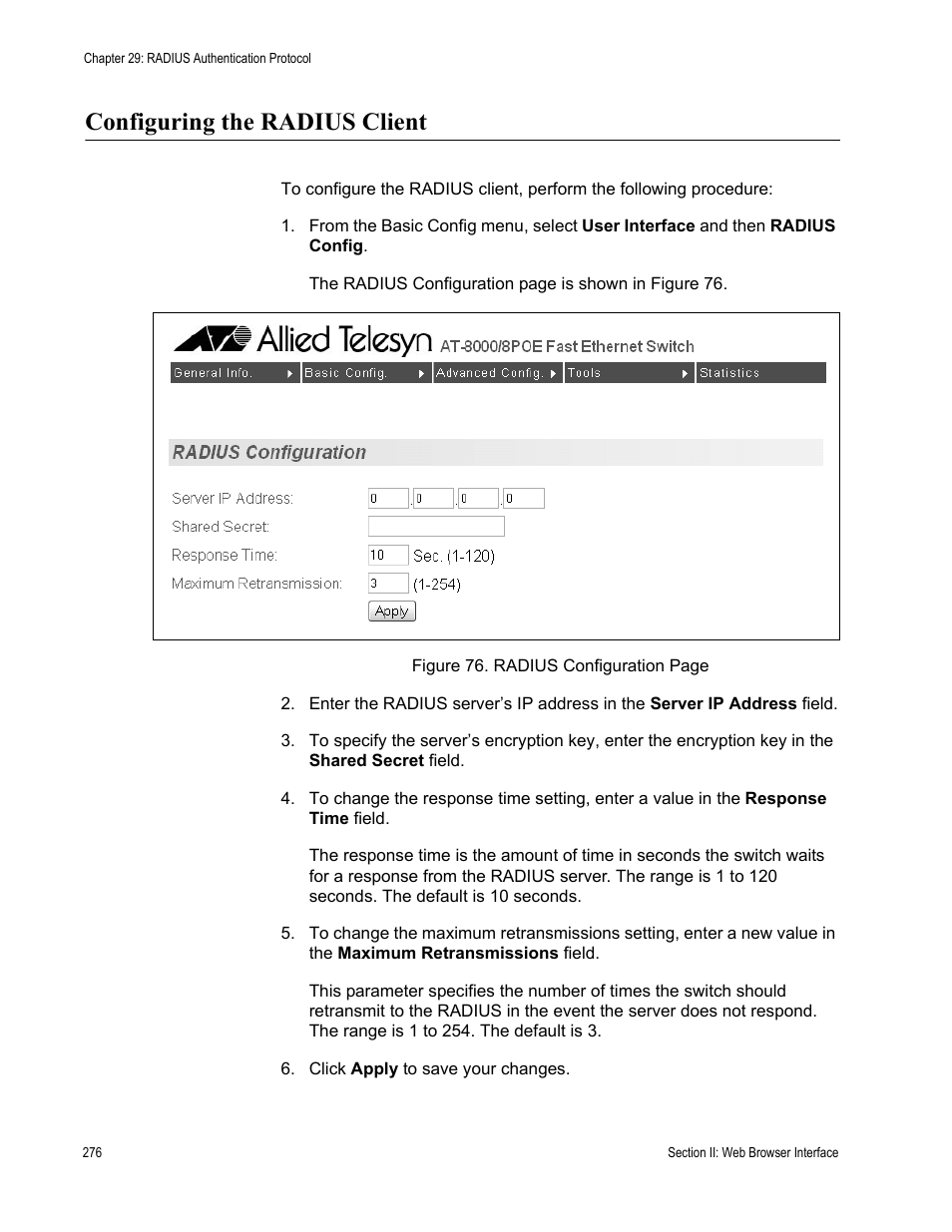Configuring the radius client | Allied Telesis AT-S81 User Manual | Page 276 / 314