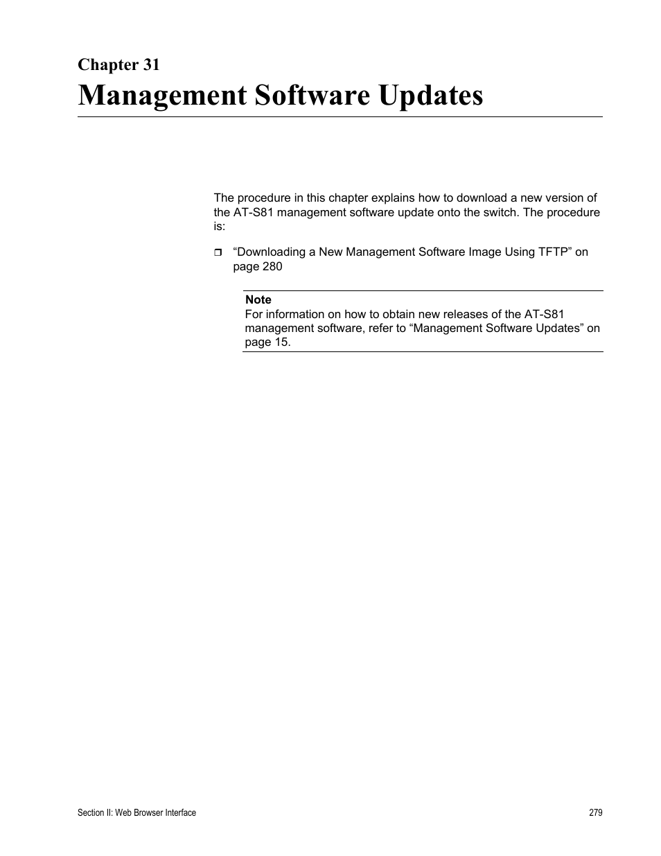 Chapter 31, Management software updates | Allied Telesis AT-S81 User Manual | Page 279 / 314