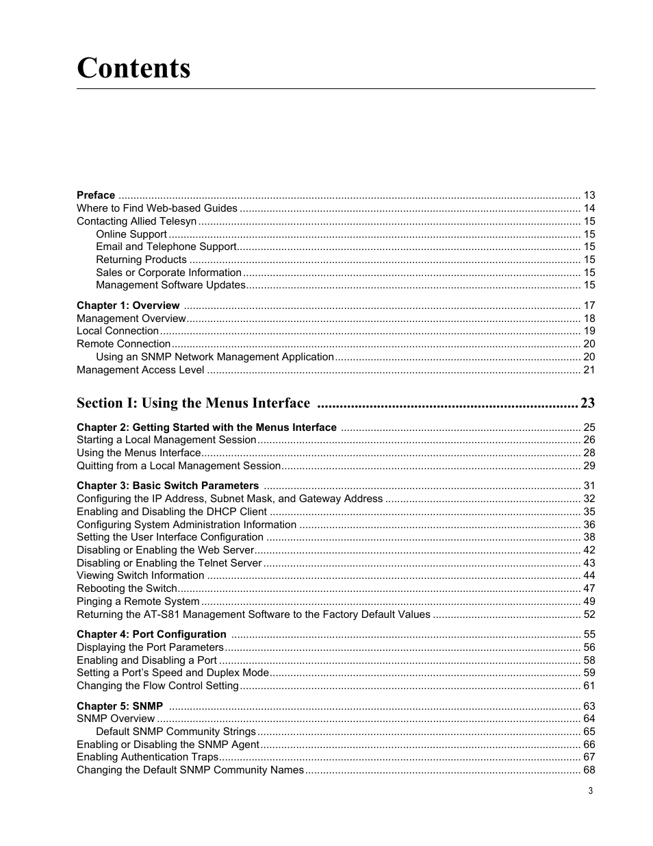 Allied Telesis AT-S81 User Manual | Page 3 / 314