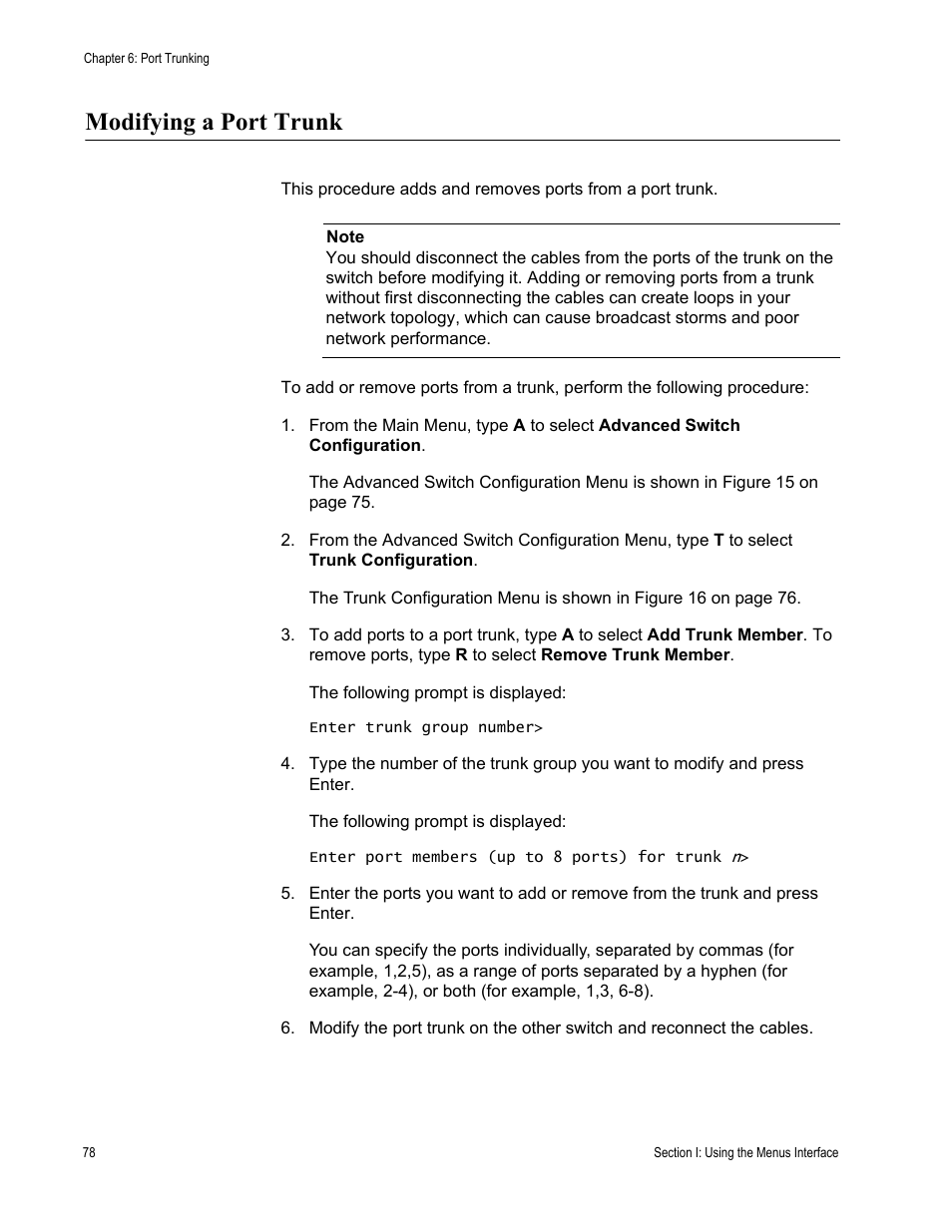 Modifying a port trunk | Allied Telesis AT-S81 User Manual | Page 78 / 314